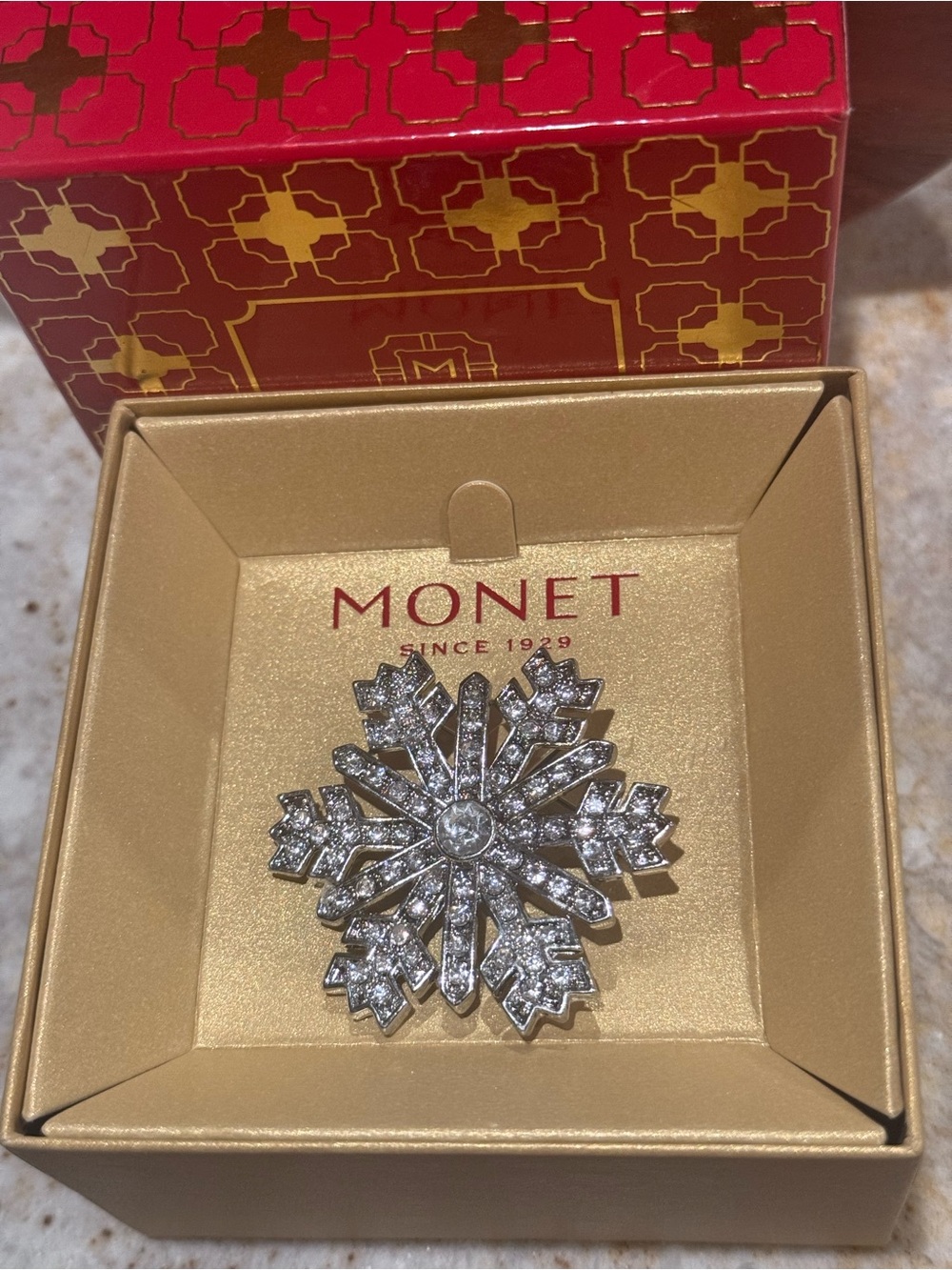 Monet Silver-Tone Crystal Snowflake Pin